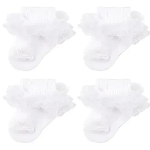 BQUBO Baby Girls Paypoqlar Eyelet Ruffle Dantelli Paypoq Chaqaloq Paypoqlari Yangi tug'ilgan/Go'daklar/Yosh bolalar/Bolalar Frilly Yozgi Yupqa Libos Paypoq - 1