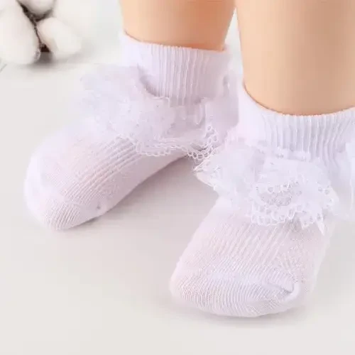 BQUBO Baby Girls Paypoqlar Eyelet Ruffle Dantelli Paypoq Chaqaloq Paypoqlari Yangi tug'ilgan/Go'daklar/Yosh bolalar/Bolalar Frilly Yozgi Yupqa Libos Paypoq - 2