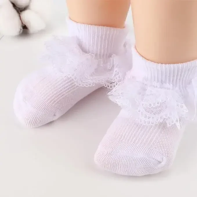 BQUBO Baby Girls Paypoqlar Eyelet Ruffle Dantelli Paypoq Chaqaloq Paypoqlari Yangi tug'ilgan/Go'daklar/Yosh bolalar/Bolalar Frilly Yozgi Yupqa Libos Paypoq - 2