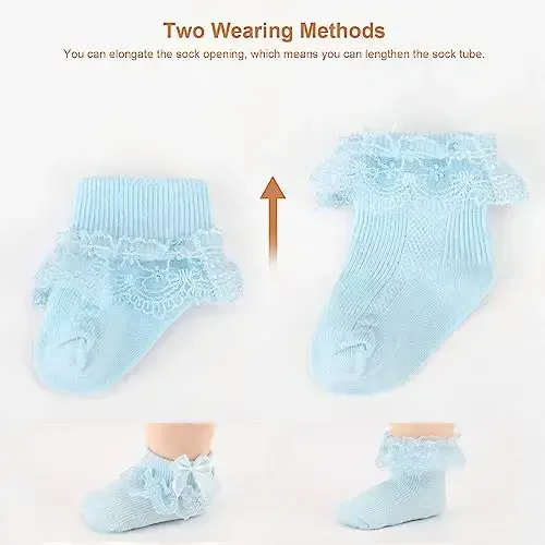 BQUBO Baby Girls Paypoqlar Ko'zoynak Ruffle Dantelli Paypoq Chaqaloq Paypoqlari Yangi tug'ilgan chaqaloq/Go'daklar/Bolalar Frilly Yozgi Yupqa Ko'ylak Paypoq - 4