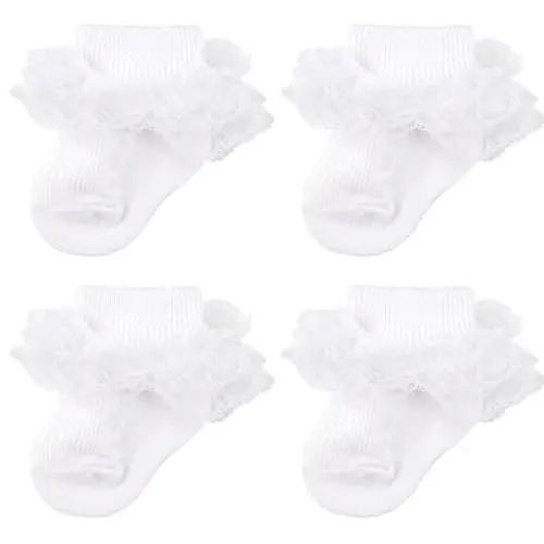 BQUBO Baby Girls Socks Eyelet Ruffle Lace Sock Baby Socks Newborn/Infant/Toddlers/Kids Frilly Summer Thin Dress Sock - 1