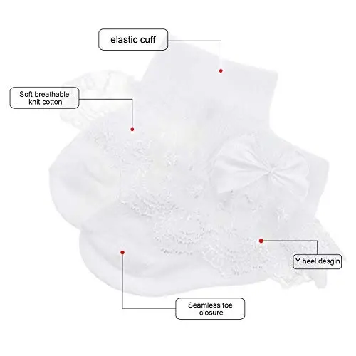 BQUBO Baby Girls Socks Eyelet Ruffle Lace Sock Baby Socks Newborn/Infant/Toddlers/Kids Frilly Summer Thin Dress Sock - 5