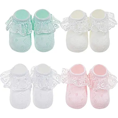 BQUBO Baby Girls Socks Eyelet Ruffle Lace Sock Baby Socks Newborn/Infant/Toddlers/Kids Frilly Summer Thin Dress Sock - 2