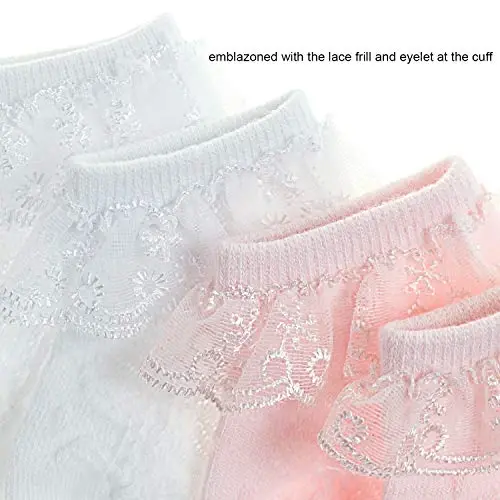 BQUBO Baby Girls Socks Eyelet Ruffle Lace Sock Baby Socks Newborn/Infant/Toddlers/Kids Frilly Summer Thin Dress Sock - 3