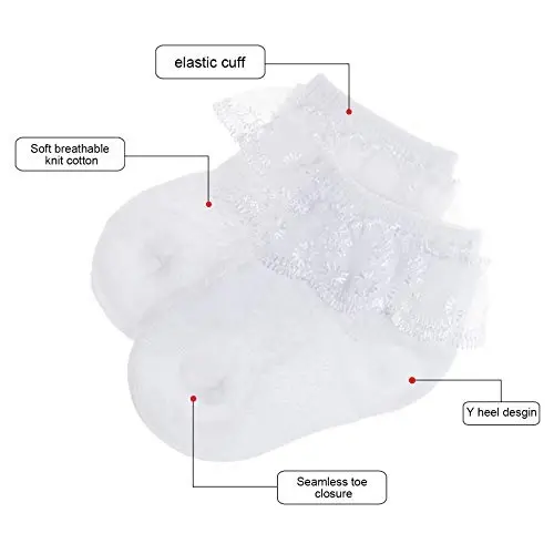 BQUBO Baby Girls Socks Eyelet Ruffle Lace Sock Baby Socks Newborn/Infant/Toddlers/Kids Frilly Summer Thin Dress Sock - 3