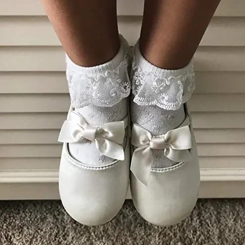 BQUBO Baby Girls Socks Eyelet Ruffle Lace Sock Baby Socks Newborn/Infant/Toddlers/Kids Frilly Summer Thin Dress Sock - 4