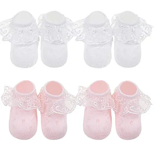 BQUBO Baby Girls Socks Eyelet Ruffle Lace Sock Baby Socks Newborn/Infant/Toddlers/Kids Frilly Summer Thin Dress Sock - 7