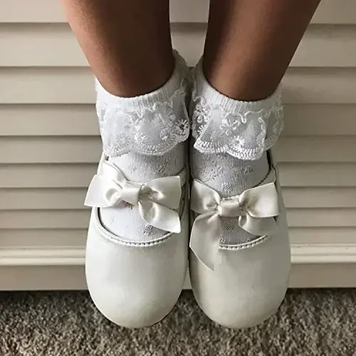 BQUBO Baby Girls Socks Eyelet Ruffle Lace Sock Baby Socks Newborn/Infant/Toddlers/Kids Frilly Summer Thin Dress Sock - 4