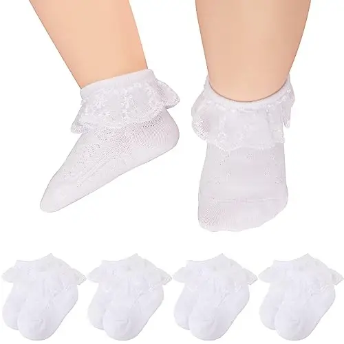 BQUBO Baby Girls Socks Eyelet Ruffle Lace Sock Baby Socks Newborn/Infant/Toddlers/Kids Frilly Summer Thin Dress Sock 