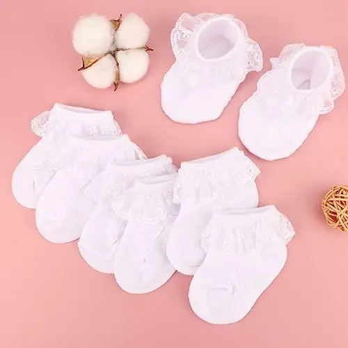BQUBO Baby Girls Socks Eyelet Ruffle Lace Sock Baby Socks Newborn/Infant/Toddlers/Kids Frilly Summer Thin Dress Sock - 2