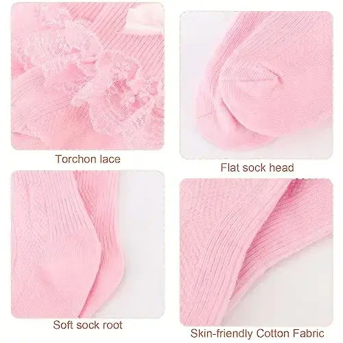 BQUBO Baby Girls Socks Eyelet Ruffle Lace Sock Baby Socks Newborn/Infant/Toddlers/Kids Frilly Summer Thin Dress Sock - 3