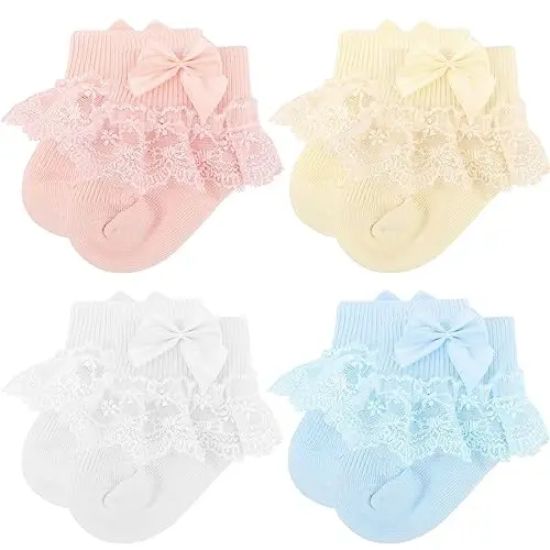 BQUBO Baby Girls Socks Eyelet Ruffle Lace Sock Baby Socks Newborn/Infant/Toddlers/Kids Frilly Summer Thin Dress Sock 