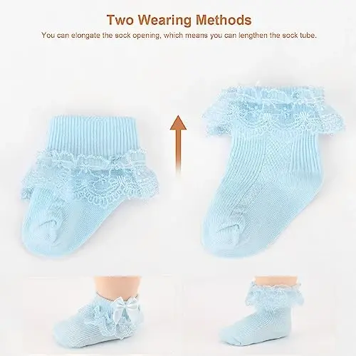 BQUBO Baby Girls Socks Eyelet Ruffle Lace Sock Baby Socks Newborn/Infant/Toddlers/Kids Frilly Summer Thin Dress Sock - 4