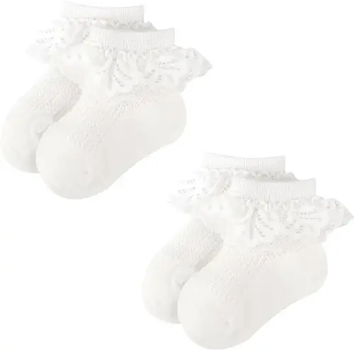 BQUBO Baby Girls Socks Eyelet Ruffle Lace Sock Baby Socks Newborn/Infant/Toddlers/Kids Frilly Summer Thin Dress Sock 