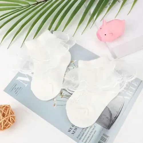 BQUBO Baby Girls Socks Eyelet Ruffle Lace Sock Baby Socks Newborn/Infant/Toddlers/Kids Frilly Summer Thin Dress Sock - 3