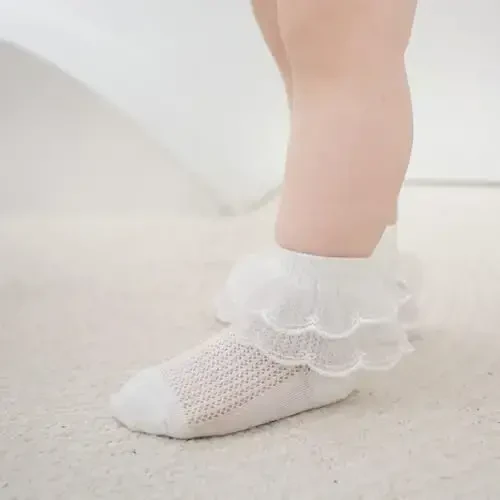 BQUBO Baby Girls Socks Eyelet Ruffle Lace Sock Baby Socks Newborn/Infant/Toddlers/Kids Frilly Summer Thin Dress Sock - 6