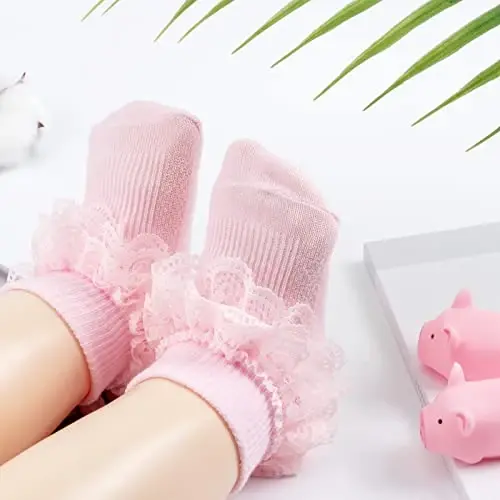 BQUBO Baby Girls Socks Eyelet Ruffle Lace Sock Newborn/Infant/Toddlers/Kids Frilly Dress Sock for Baby Girl - BQUBO (1)