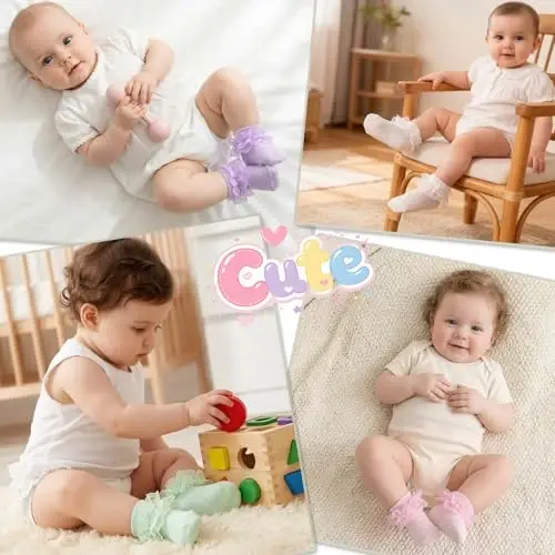 BQUBO Baby Girls Socks Eyelet Ruffle Lace Sock Newborn/Infant/Toddlers/Kids Frilly Dress Sock for Baby Girl - 2