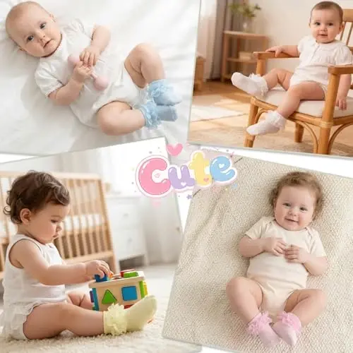 BQUBO Baby Girls Socks Eyelet Ruffle Lace Sock Newborn/Infant/Toddlers/Kids Frilly Dress Sock for Baby Girl - BQUBO (1)