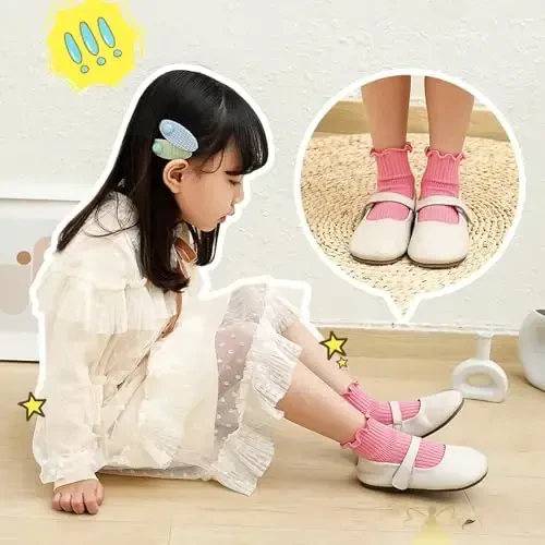 BQUBO Baby Girls Socks Eyelet Ruffle Lace Sock Newborn/Infant/Toddlers/Kids Frilly Dress Sock for Baby Girl - 2