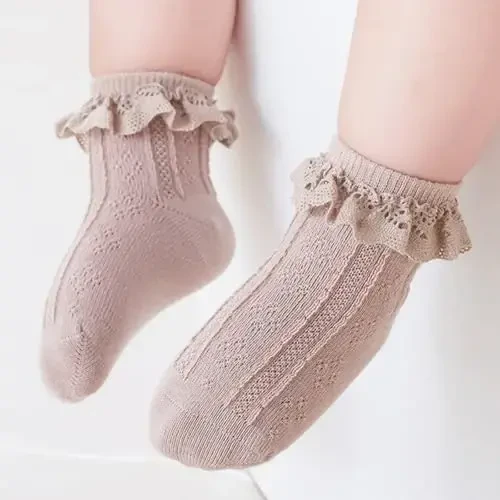BQUBO Baby Girls Socks Eyelet Ruffle Lace Sock Newborn/Infant/Toddlers/Kids Frilly Dress Sock for Baby Girl - 5