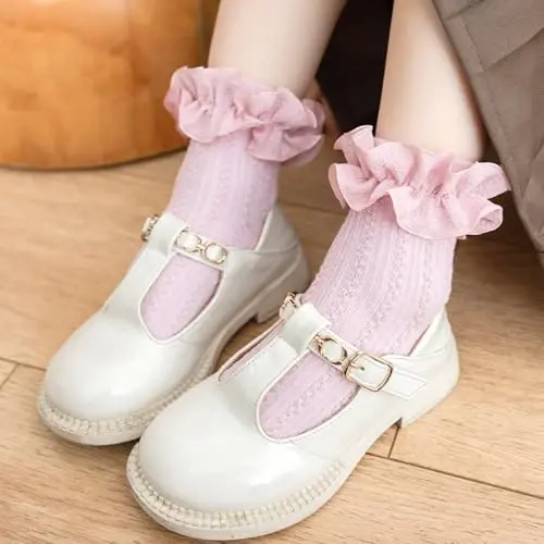 BQUBO Baby Girls Socks Eyelet Ruffle Lace Sock Newborn/Infant/Toddlers/Kids Frilly Dress Sock for Baby Girl - 4