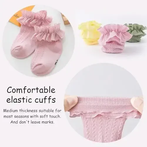 BQUBO Baby Girls Socks Eyelet Ruffle Lace Sock Newborn/Infant/Toddlers/Kids Frilly Dress Sock for Baby Girl - 5
