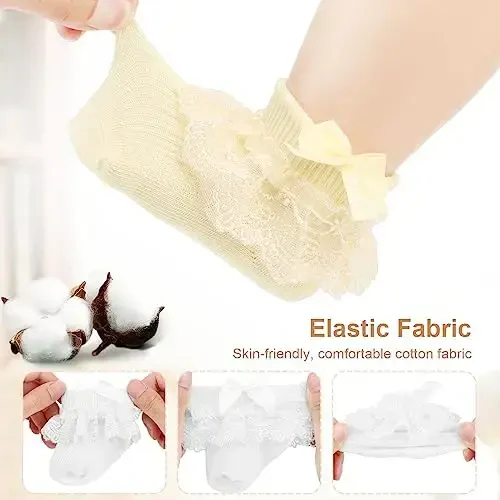 BQUBO Baby Girls Socks Eyelet Ruffle Lace Sock Baby Socks Newborn/Infant/Toddlers/Kids Frilly Summer Thin Dress Sock - 2