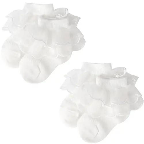 BQUBO Baby Girls Socks Eyelet Ruffle Lace Sock Baby Socks Newborn/Infant/Toddlers/Kids Frilly Summer Thin Dress Sock - 1