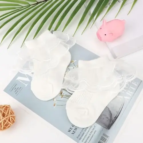 BQUBO Baby Girls Socks Eyelet Ruffle Lace Sock Baby Socks Newborn/Infant/Toddlers/Kids Frilly Summer Thin Dress Sock - 3