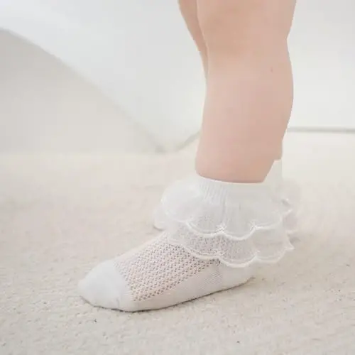 BQUBO Baby Girls Socks Eyelet Ruffle Lace Sock Baby Socks Newborn/Infant/Toddlers/Kids Frilly Summer Thin Dress Sock - 6