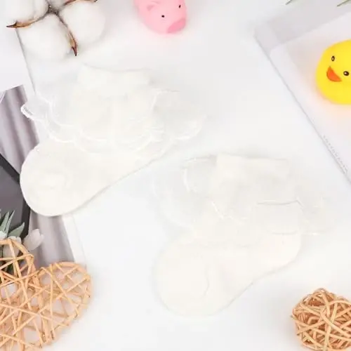 BQUBO Baby Girls Socks Eyelet Ruffle Lace Sock Baby Socks Newborn/Infant/Toddlers/Kids Frilly Summer Thin Dress Sock - 7