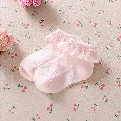 BQUBO Baby Girls Socks Eyelet Ruffle Lace Sock Baby Socks Newborn/Infant/Toddlers/Kids Frilly Summer Thin Dress Sock - 2