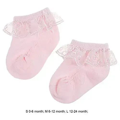 BQUBO Baby Girls Socks Eyelet Ruffle Lace Sock Baby Socks Newborn/Infant/Toddlers/Kids Frilly Summer Thin Dress Sock - 6