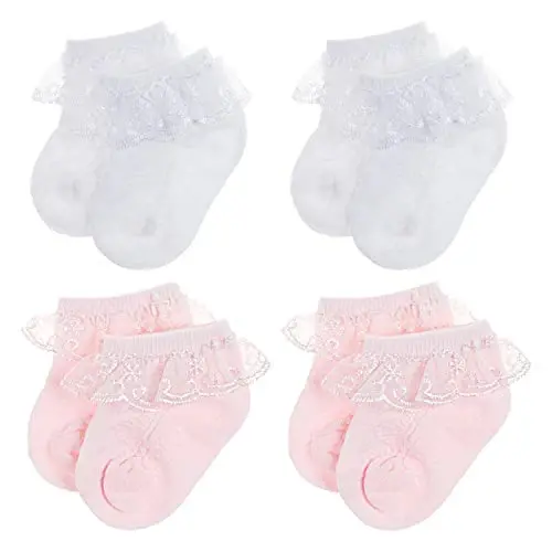 BQUBO Baby Girls Socks Eyelet Ruffle Lace Sock Newborn/Infant/Toddlers/Kids Frilly Dress Sock for Baby Girl 