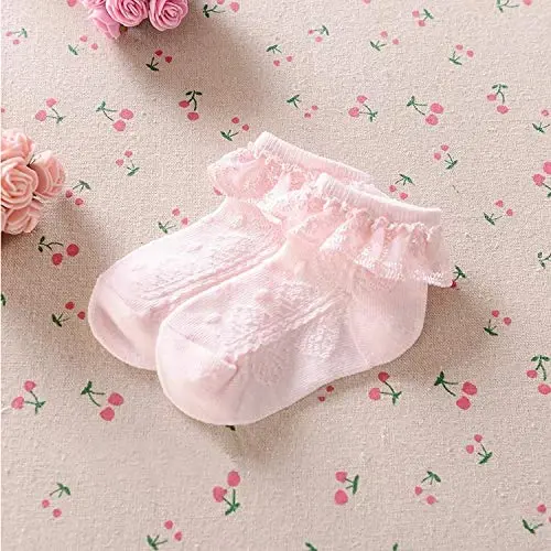 BQUBO Baby Girls Socks Eyelet Ruffle Lace Sock Newborn/Infant/Toddlers/Kids Frilly Dress Sock for Baby Girl - BQUBO (1)