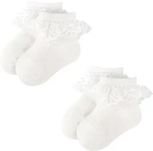 BQUBO Baby Girls Socks Eyelet Ruffle Lace Sock Baby Socks Newborn/Infant/Toddlers/Kids Frilly Summer Thin Dress Sock 