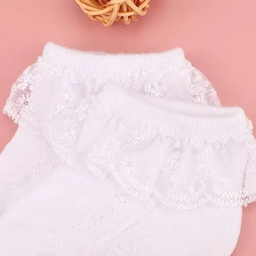 BQUBO Baby Girls Socks Eyelet Ruffle Lace Sock Newborn/Infant/Toddlers/Kids Frilly Dress Sock for Baby Girl - 3