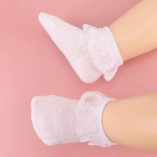 BQUBO Baby Girls Socks Eyelet Ruffle Lace Sock Newborn/Infant/Toddlers/Kids Frilly Dress Sock for Baby Girl - 5