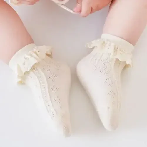 BQUBO Baby Girls Socks Eyelet Ruffle Lace Sock Newborn/Infant/Toddlers/Kids Frilly Dress Sock for Baby Girl - 3