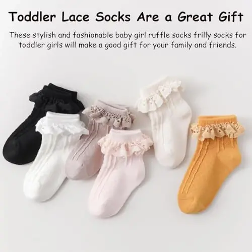 BQUBO Baby Girls Socks Eyelet Ruffle Lace Sock Newborn/Infant/Toddlers/Kids Frilly Dress Sock for Baby Girl - 4