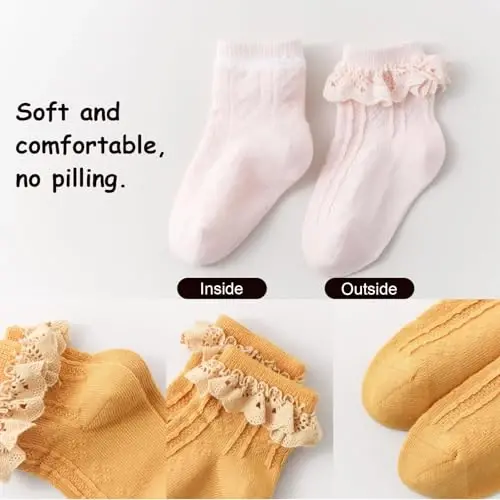 BQUBO Baby Girls Socks Eyelet Ruffle Lace Sock Newborn/Infant/Toddlers/Kids Frilly Dress Sock for Baby Girl - 7