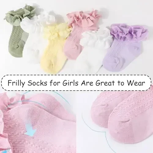 BQUBO Baby Girls Socks Eyelet Ruffle Lace Sock Newborn/Infant/Toddlers/Kids Frilly Dress Sock for Baby Girl - 6