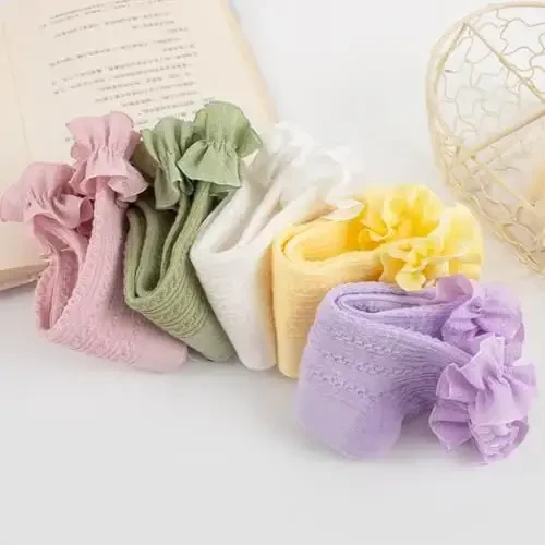 BQUBO Baby Girls Socks Eyelet Ruffle Lace Sock Newborn/Infant/Toddlers/Kids Frilly Dress Sock for Baby Girl - 7