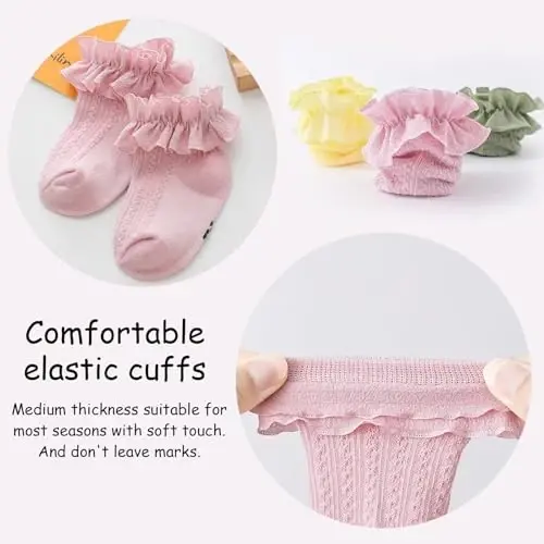 BQUBO Baby Girls Socks Eyelet Ruffle Lace Sock Newborn/Infant/Toddlers/Kids Frilly Dress Sock for Baby Girl - 5