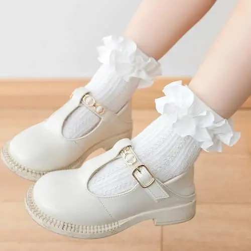 BQUBO Baby Girls Socks Eyelet Ruffle Lace Sock Newborn/Infant/Toddlers/Kids Frilly Dress Sock for Baby Girl - BQUBO (1)