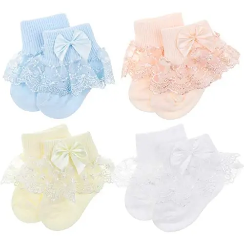 BQUBO Baby Girls Socks Eyelet Ruffle Lace Sock Newborn/Infant/Toddlers/Kids Frilly Dress Sock for Baby Girl 