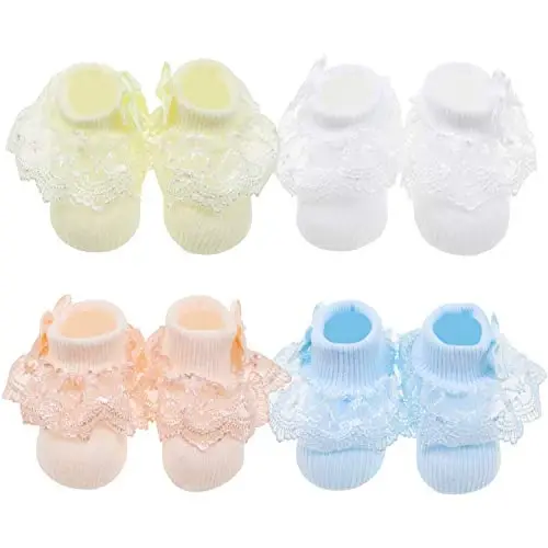 BQUBO Baby Girls Socks Eyelet Ruffle Lace Sock Baby Socks Newborn/Infant/Toddlers/Kids Frilly Summer Thin Dress Sock - 2