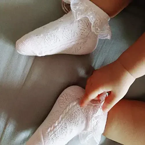 BQUBO Baby Girls Socks Eyelet Ruffle Lace Sock Baby Socks Newborn/Infant/Toddlers/Kids Frilly Summer Thin Dress Sock - 4