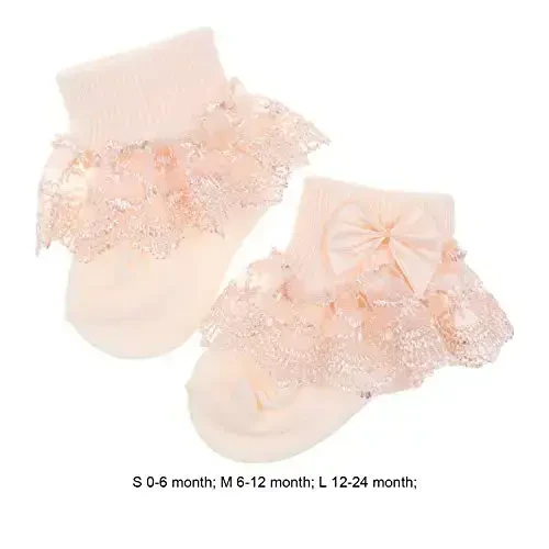 BQUBO Baby Girls Socks Eyelet Ruffle Lace Sock Baby Socks Newborn/Infant/Toddlers/Kids Frilly Summer Thin Dress Sock - 6